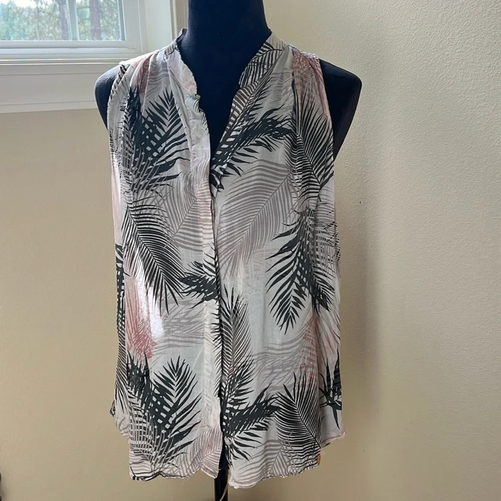 Bella Dahl Brushed Palm‎ Print Beachy Boho Top Sz M